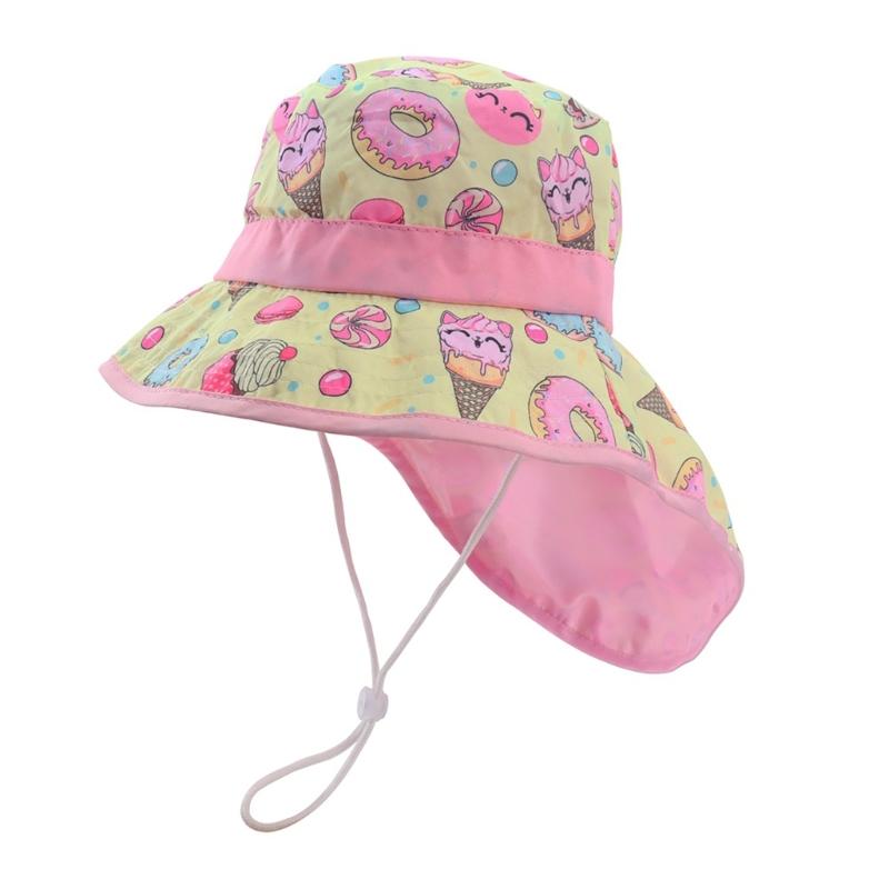 Kids Beach Shawl Sun Hat Cute Cartoon Print Hat Bucket Hat with Face Neck Coverage Kids Sun Hat Comfortable for Girls