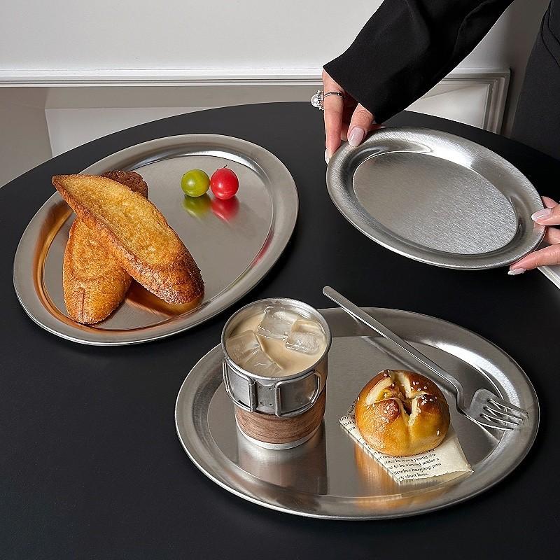 Piatto Ovale in Acciaio Inossidabile per Pesce Piatto Basso Poco Profondo per Cibo da Tavola Domestico, Festa, Dessert, Cottura, Decorazione Tavola da Cucina