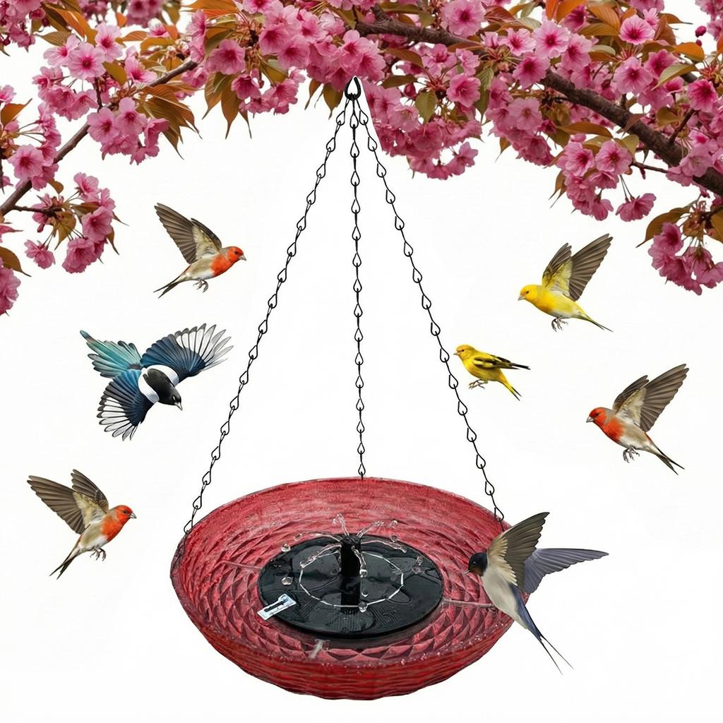 Solar Powered Birdbath with Water Pump Wildlife Feeder Hanging Solar Bird Bath Fountain for Outdoors Garden Patio Decor