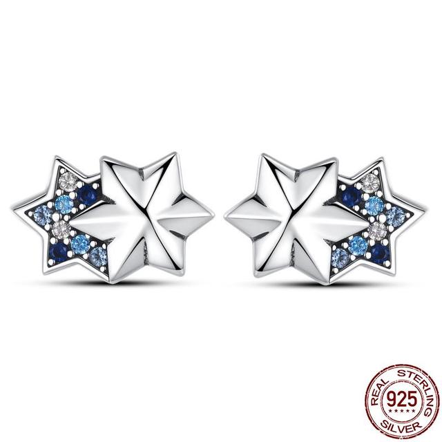 

Серьги со звездами, 100% серебро, синий циркон, серьги-гвоздики, кулон, ювелирные изделия для женщин, сверкающие серьги-кольца для вечеринки