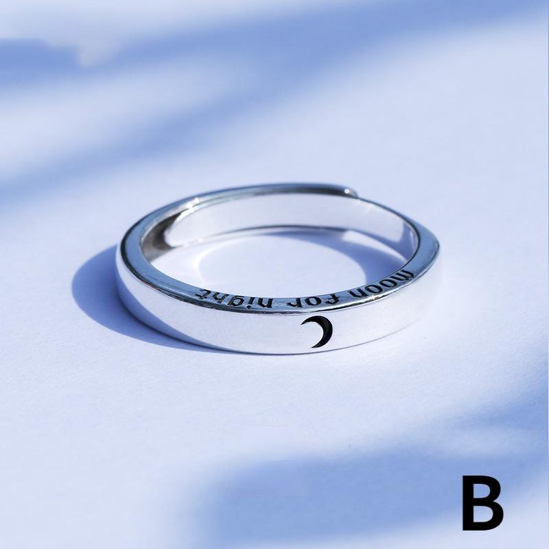 New Adjustable Size Ring Sun Moon Couple Ring Simple Silver Open Ring Men's and Women's Couple Engagement Jewelry Gifts