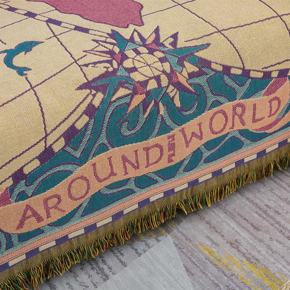 Fourseason Suitable Thickened Doublesided Countryside Sofa Cushion Map Sofa Cover Camping Blanket