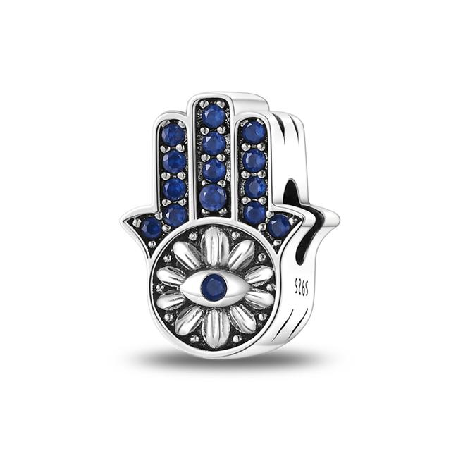 Lucky Blue Devil Eyes Pendant Fit Bracelet Necklace 925 Silver Palm Egypt Charms Bead Diy Jewelry