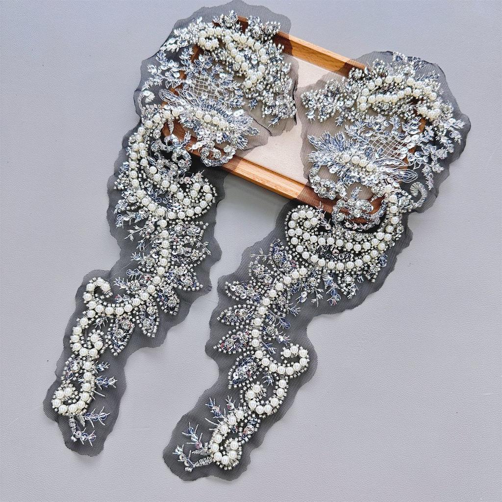 Mesh Pearl Sequin Embroidery Cloth Sticker Diy Accessories Wedding Dress Skirt Decorative Cloth Sticker Pair Of Flowers