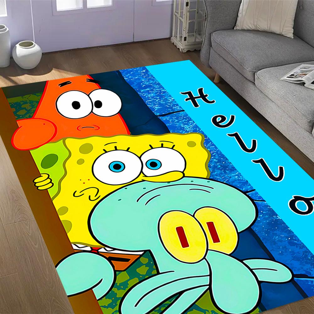 Spongebob Squarepants Adventure Themed Anti-Slip Rugs - Polyester Home Decor, Suitable for Bedrooms, Living Rooms, Doorways, Studios, and Decorations