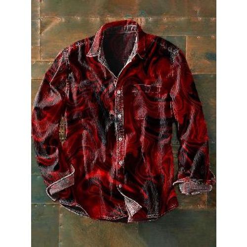 Retro-style Colour-block Print Men’s Long-sleeved Button-down Shirt