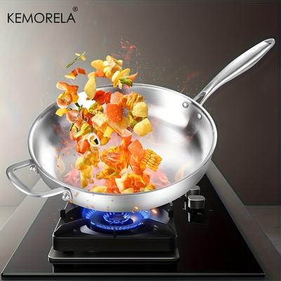 316 Stainless Steel 30cm Wok Pan Non-Stick Pan with Detachable Handle - Induction Compatible Stir-Fry & Chef Pan