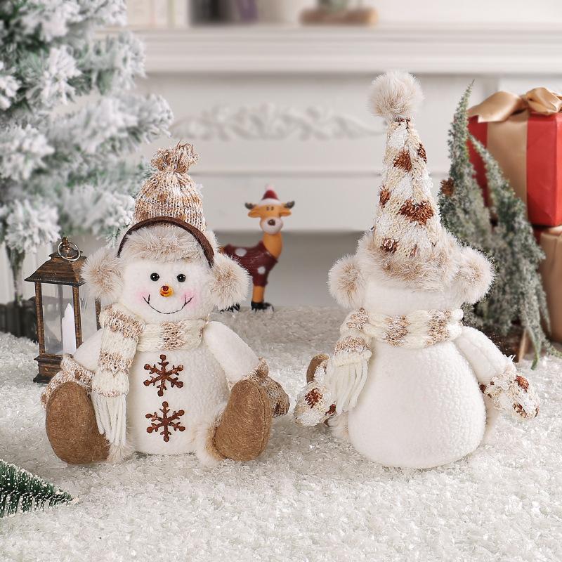 Christmas Short Leg Snowman Doll Decoration Warm Brown Knitted Doll Living Room Sofa Home Decor