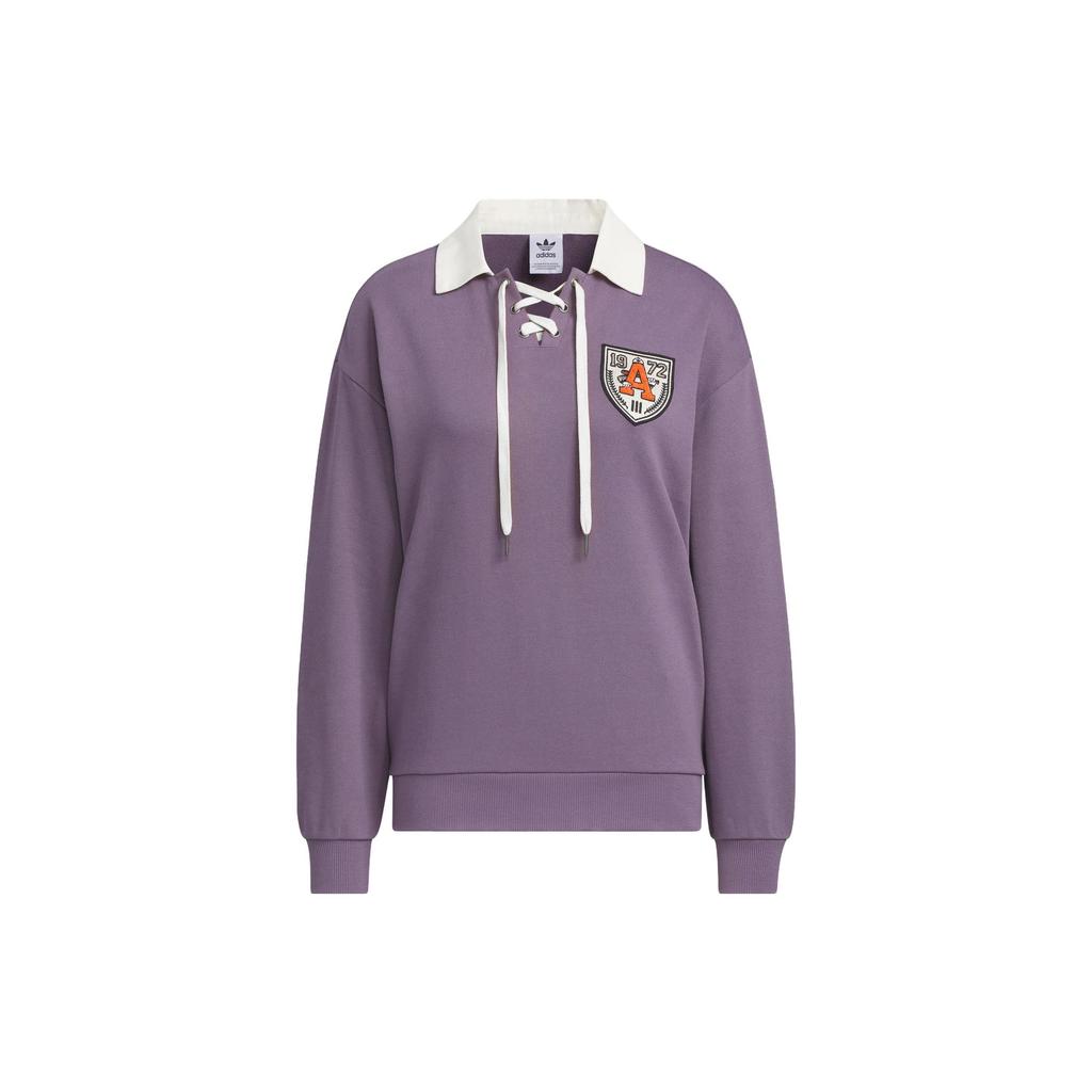 Adidas Originals Trefoil Crew Polo Long Sleeve Sweatshirt With Embroidered Logo Women Tops Dark-Grey Violet IN1093