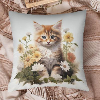 Cute Cat Cartoon Pillowcase - Soft and Cozy Cushion Cover for Sofa