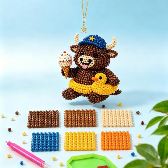Yousheng 3D Beaded Animal Kit,Cute Tiny Highland Cow Beading Kit with Colorful Embroidery Beads And Instructions,Handmade Bead Art Craft for Beginners