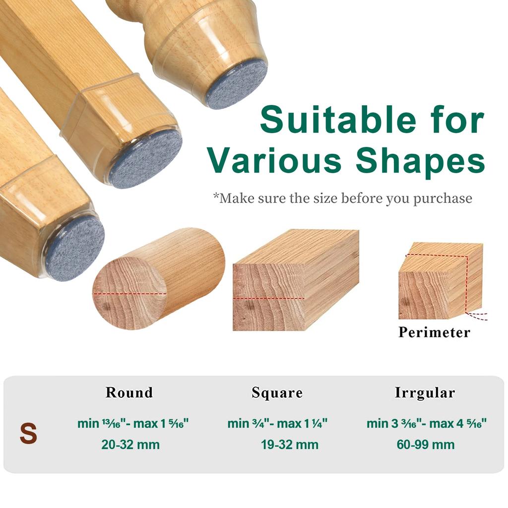 12Pcs Small Silicone Chair Leg Covers W/ Felt Pad Furniture Leg Protectors for Hardwood Floors, Prevent Scratches &Reduce Noise