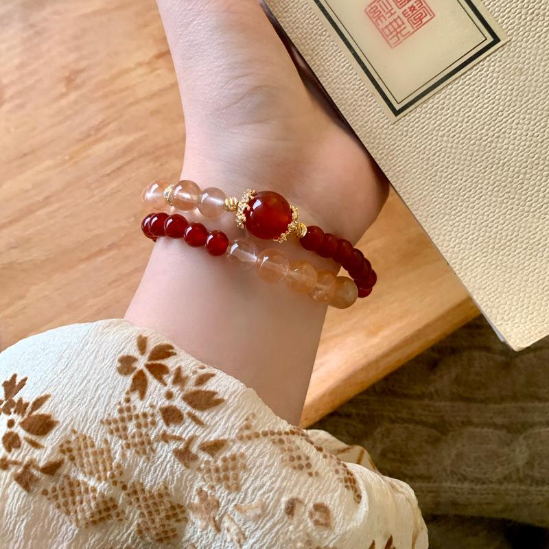 New Chinese agate lucky crystal double-layer beaded bracelet retro stacked bracelet temperament jewelry