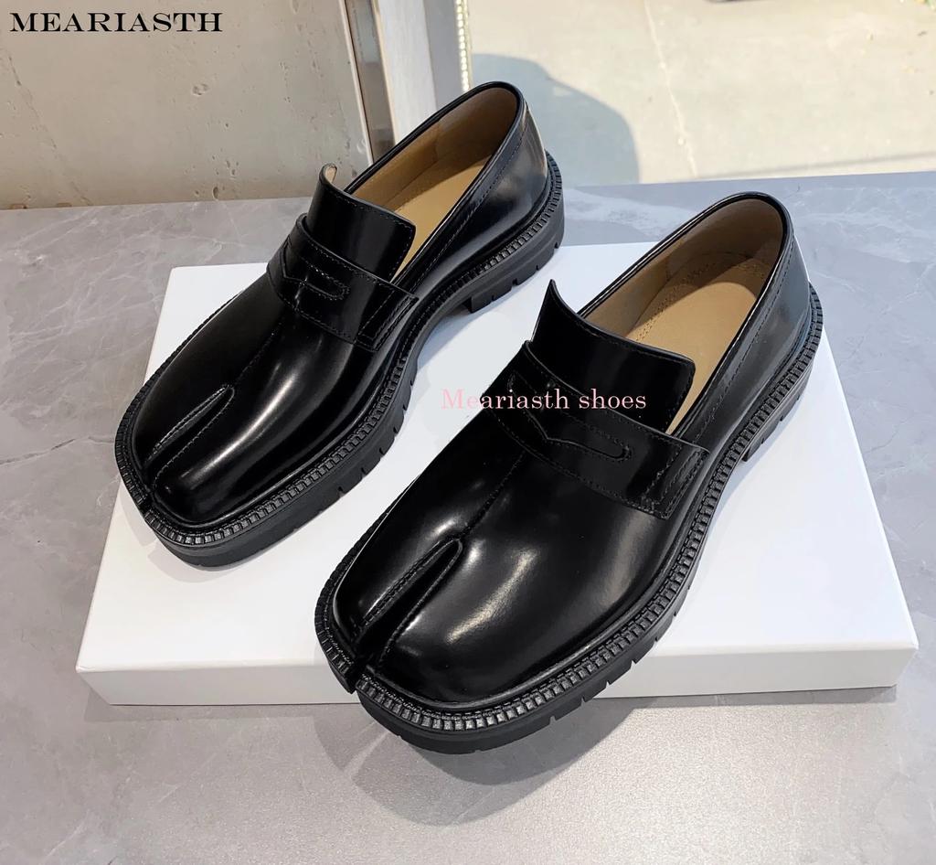 Femei Pantofi Tabi din piele neagră lucioasă de primăvară Toc gros Pantofi joasă Bărbați mărimea 46 cu șireturi Casual alb pantof cuplu sport nou