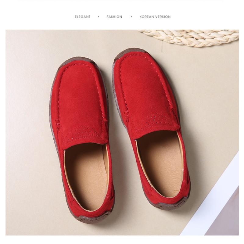Women Flats Cow Suede Shoes Comfortable Slip-on Casual Fashion Ladies Loafers Soft Leisure Square Toe  Size 35-42