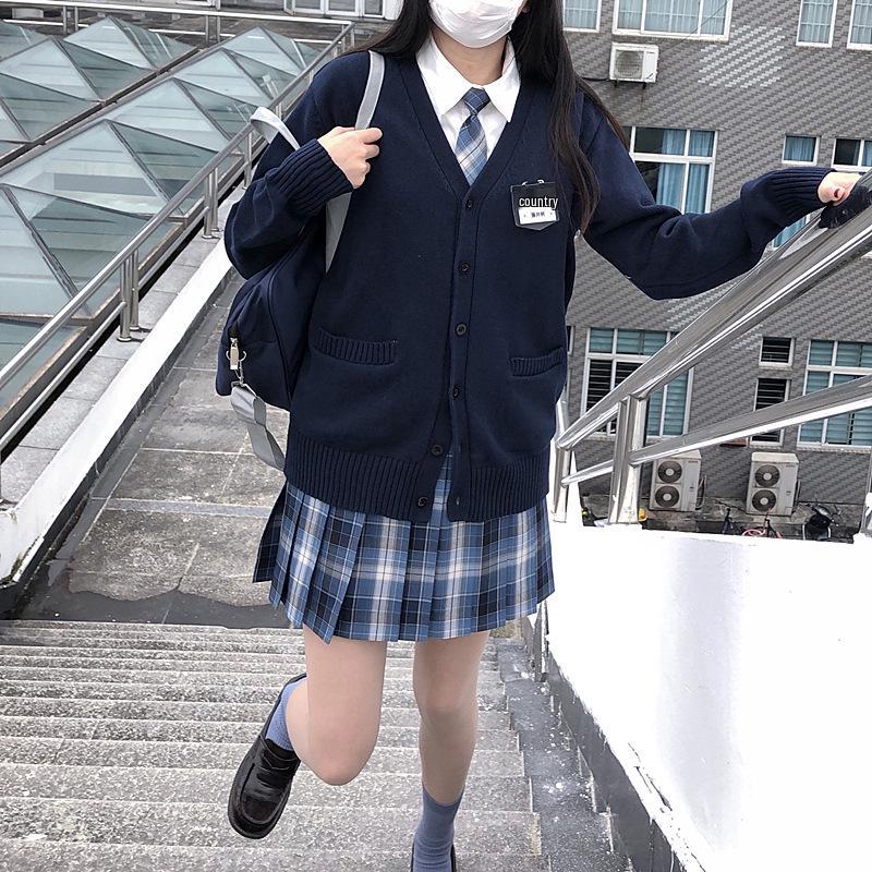 Japanese College Style V-Neck Cardigan for Women - Autumn/Winter School Uniform Sweater