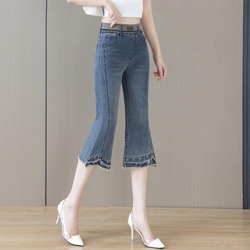 

2026 Women s High-Waisted Slim-Fit Frayed Micro-Flare Petite Jeans 30 (125-135 lbs)