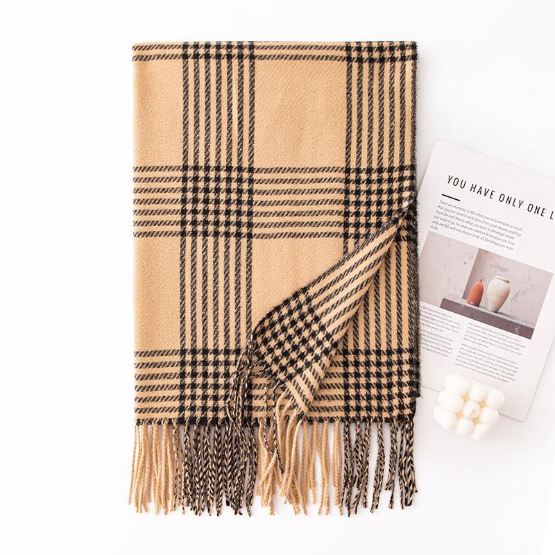 Maillard long scarf women's autumn and winter atmosphere fashion large plaid imitation cashmere shawl warm thickened neck scarf