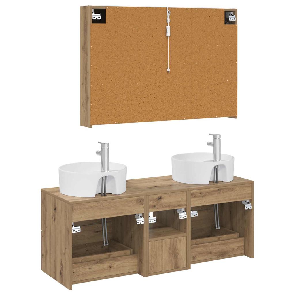 Bathroom Furniture Set 4 Pcs Artisan Oak Engineered Wood and Glass