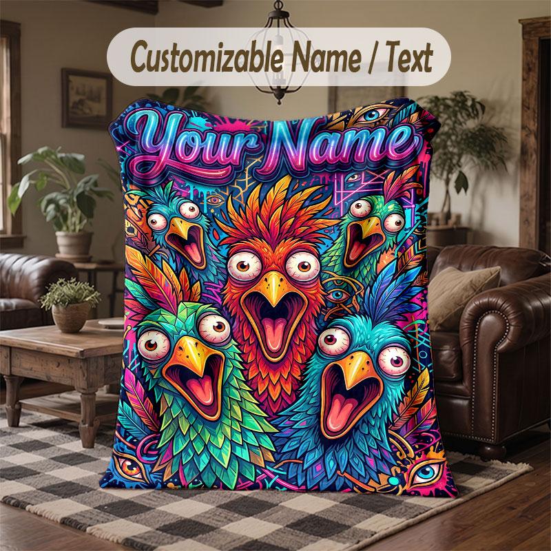 Birds Theme Throw Blanket Custom Name Text Personalized Blanket Soft Cozy Blanket for Home Sofa Bed