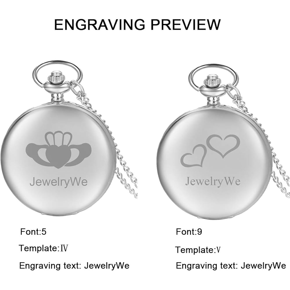 שרשרת שעון כיס בסגנון עתיק JewelryWe, שעון תליון, סגנון מלא צייד עם מראה מלא, כסף פשוט, סגסוגת, מתנה ליום האהבה