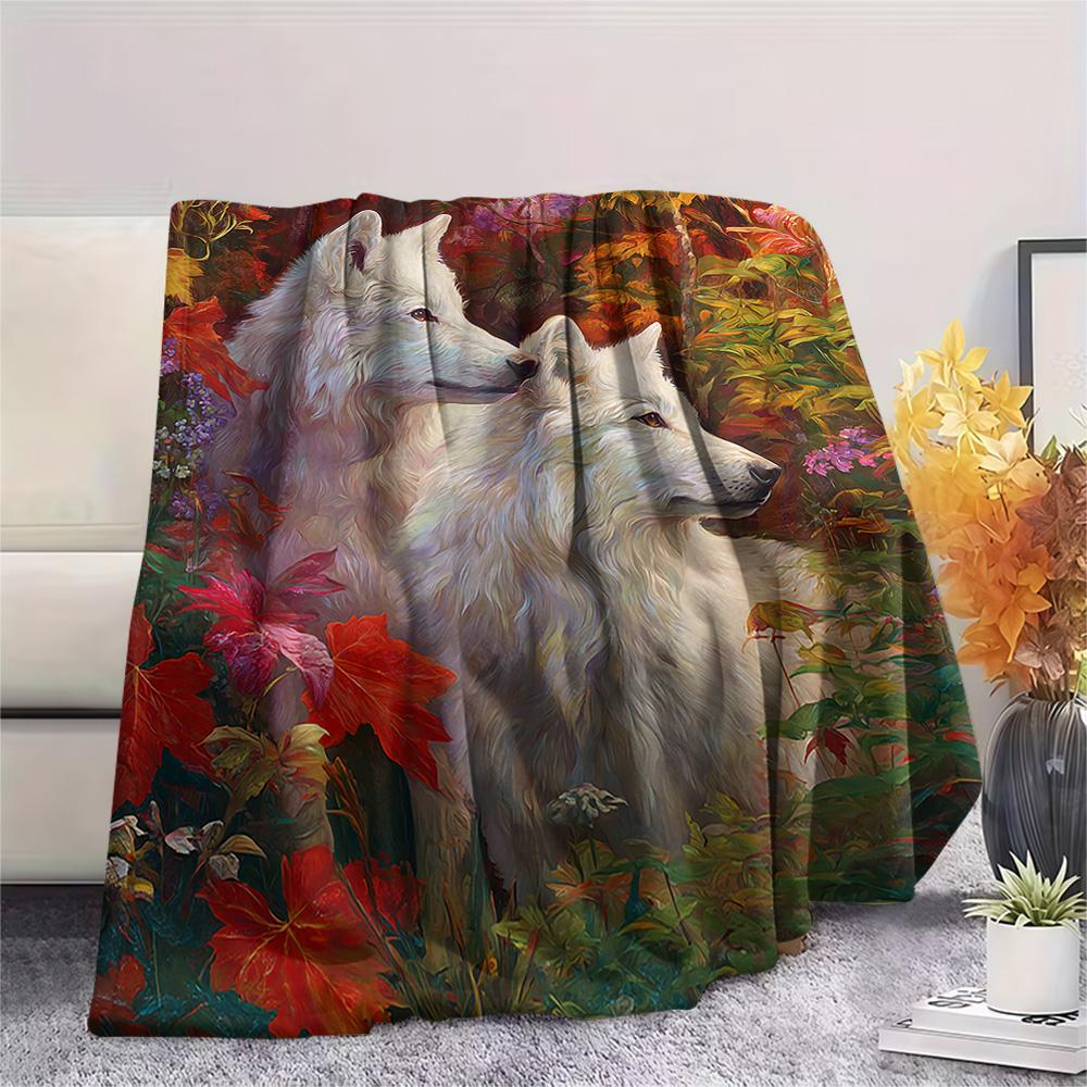 Koc Flanelowy z Nadrukiem Wilka, Wysokiej Jakości, Wygodny na Wszystkie Pory Roku, Wystrój Domu, Ciepło i Komfort, Idealny na Prezenty Świąteczne