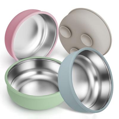 Paslanmaz Çelik Bebek Kaseleri Vakumlu 2'si 1 Arada Yürüme Çağındaki Çocuk Besleme Tabakları Isıya Dayanıklı Dökülmeye Karşı Vakumlu Kaseler Bebek İçin