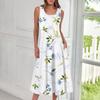 Women's Casual Fashion Floral Print Round Neck Sleeveless Midi Dress