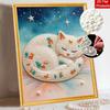 Pearl Painting DIY Kit Frameless Sleeping Cat Canvas Shiny Bead Art Creative Craft for Bedroom Living Room Decor