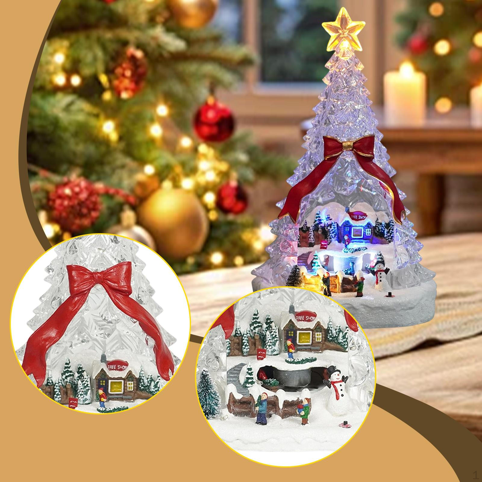 

Lighted Christmas Tree Figurine Xmas Decor Musical Box Decorative Statue Night Lamp for Office Shelf