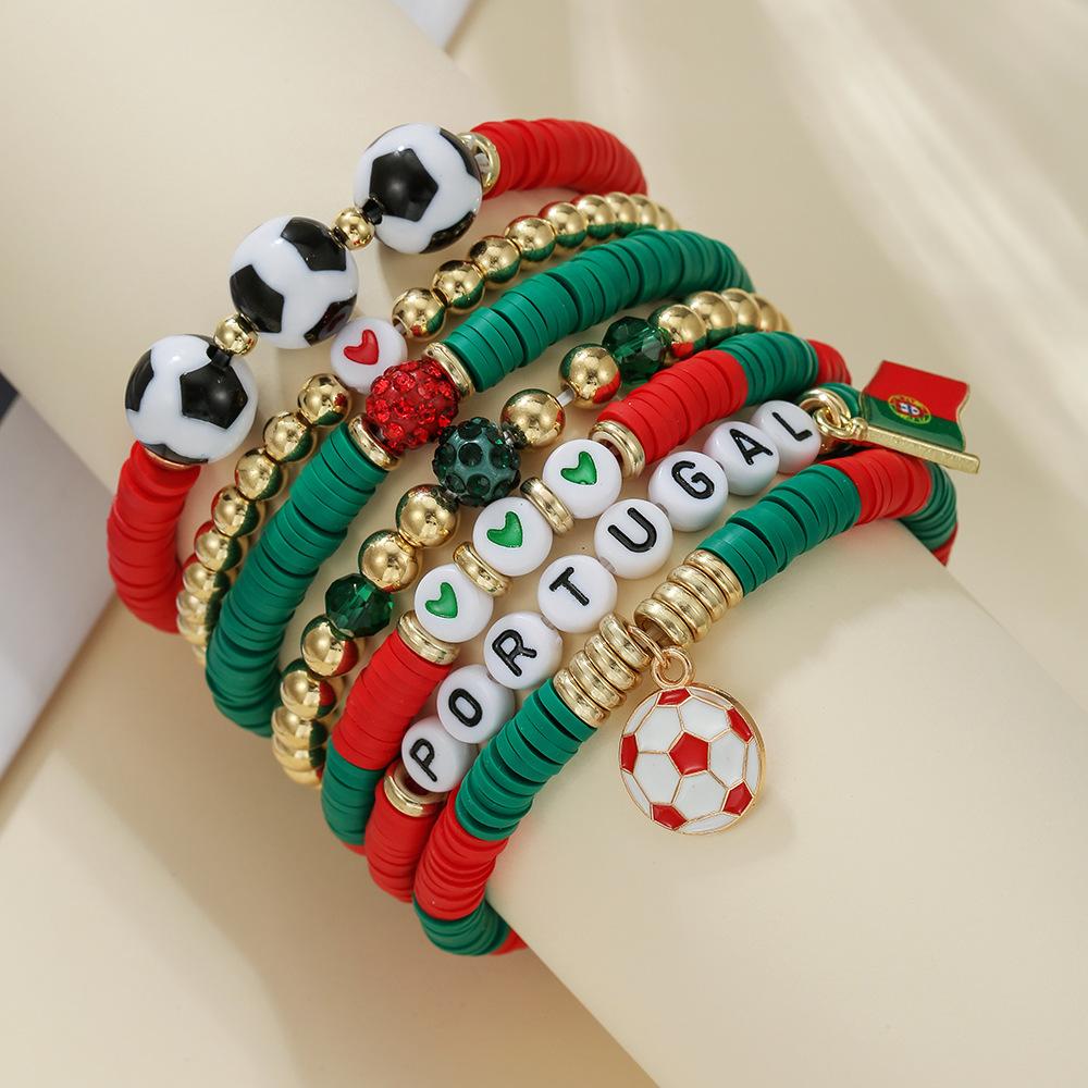 World Cup-themed explosive bracelet set, English alphabet beaded national flag alloy pendant jewelry