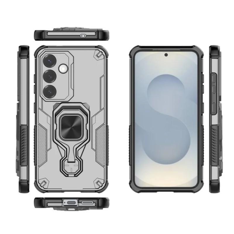 For Samsung Galaxy S25+ Phone Case WANLONFENG PC TPU Back Cover Kickstand with Tempered Glass