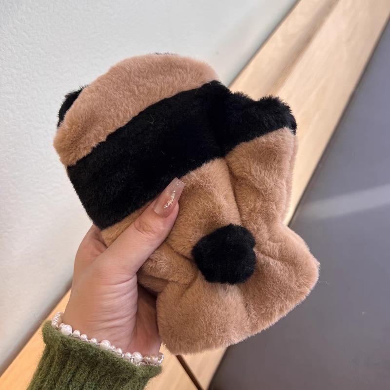 New half-finger cute panda student writing leaking finger gloves cartoon girl riding warm riding plush gloves