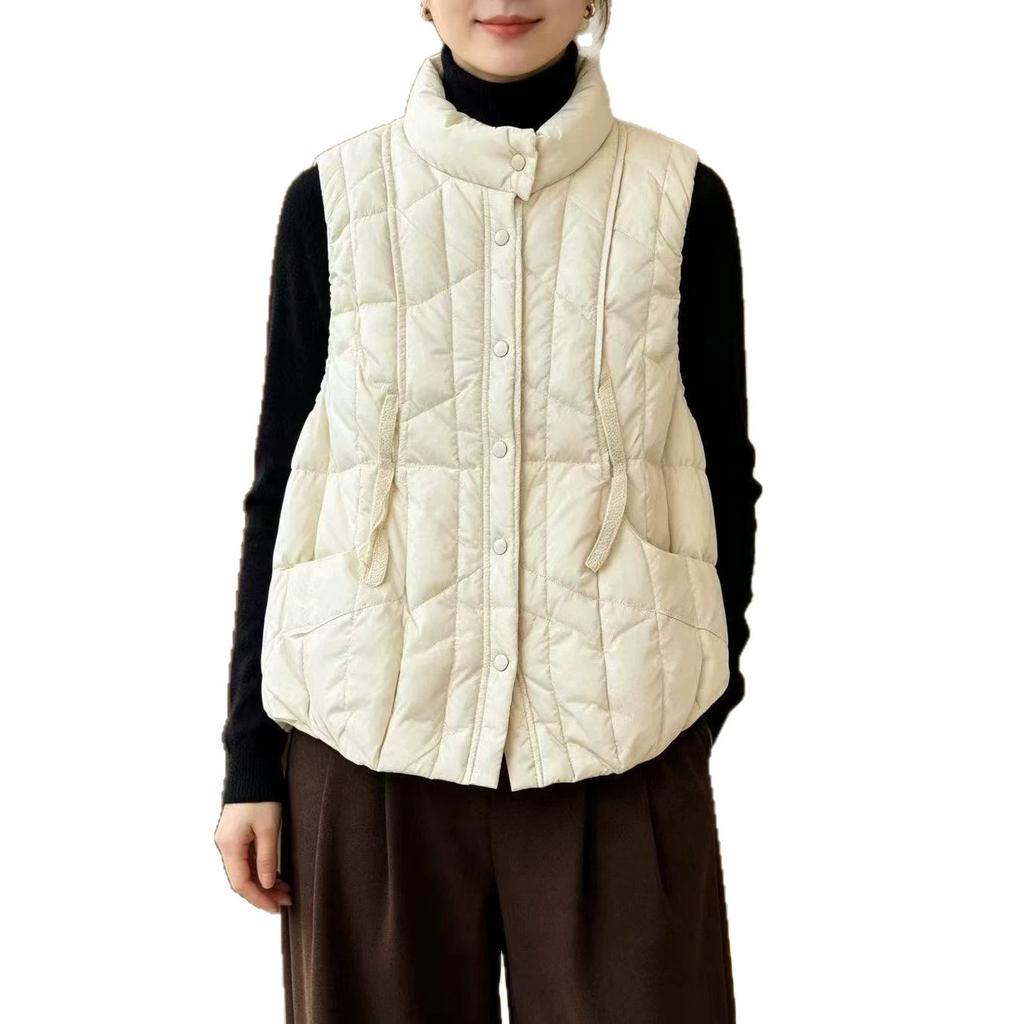 Down vest women's autumn and winter new fashion streamer outer wear stand-up collar loose short vest