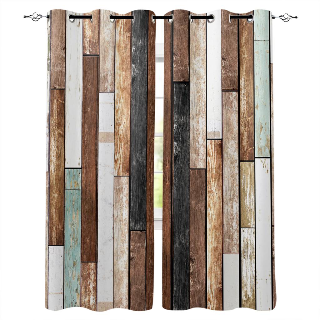 Wooden Planks Multicolor Retro Blackout Curtains for Children Kids Home Decor Bedroom Living Room High Shading Window Curtains
