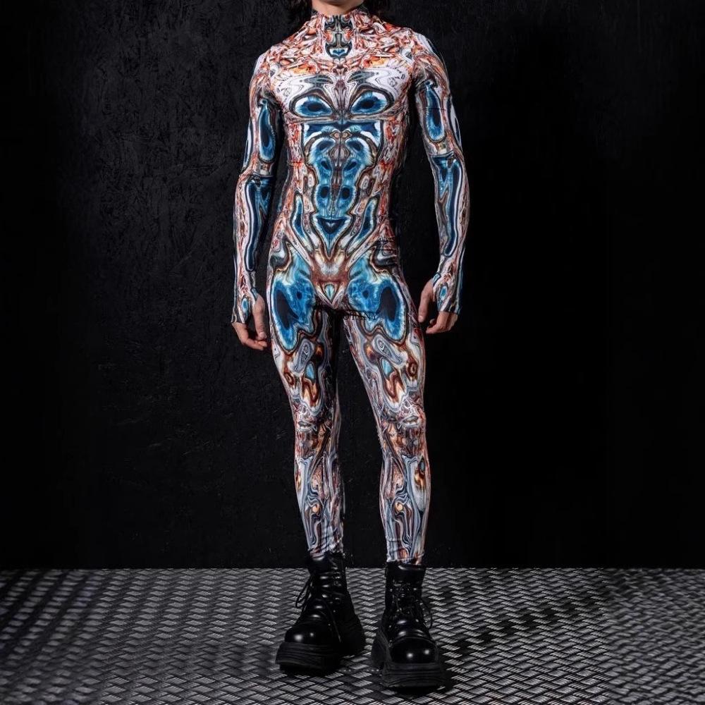 3D Digital Printing Stage Performance Costumes Adults Halloween Events Carnival Theme Party Cosplay Outfit Pretend Game Jumpsuit