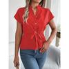 Camicia da Donna a Maniche Corte in Chiffon con Scollo a V Bottoni Camicia Modelli con Cintura Temperamento Elegante Top