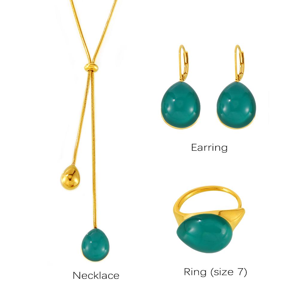 Long Necklace Matching Earring Ring In Stainless Steel With Multi Color Resin Sweater Chain Necklaces Earrings Rings For Women