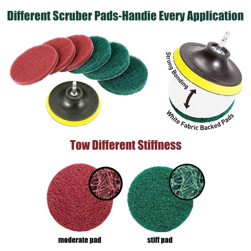 6PCS 4 Inch Drill Power Brush Tile Scrubber Scouring Pads Cleaning Kit Household Cleaning Tool for Bathroom Floor Tub Polishing Pad