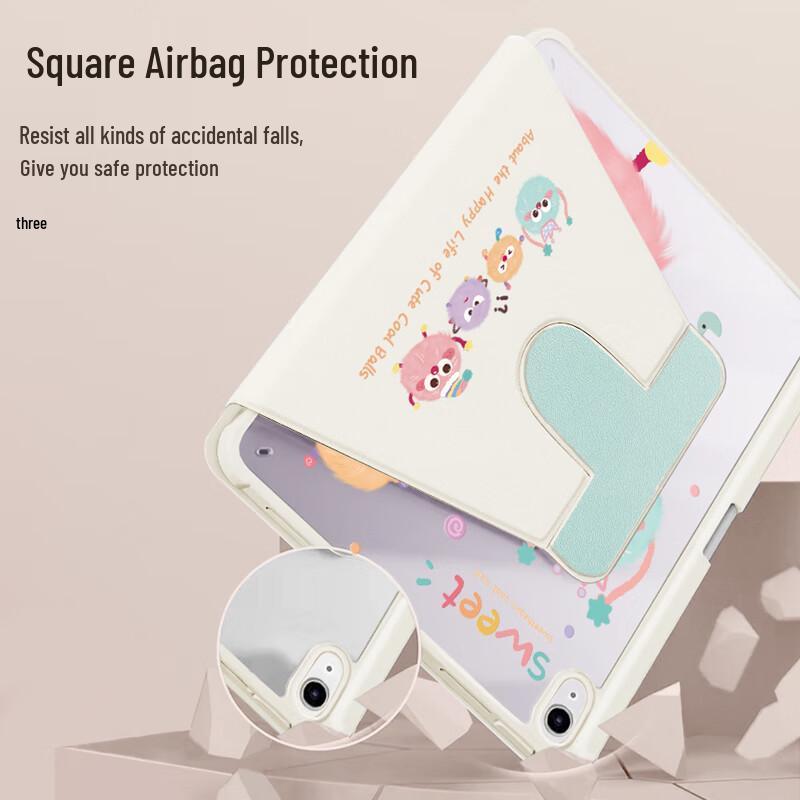 A Si Wa 360-Degree Rotating Cartoon iPad Case with Pen Slot