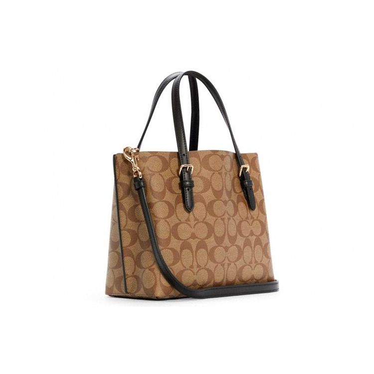 Coach Mollie Metallic Logo Imprint Charm Coated Canvas And Smooth Leather Tote Bag Women tote bags Brown C4250-IMCBI