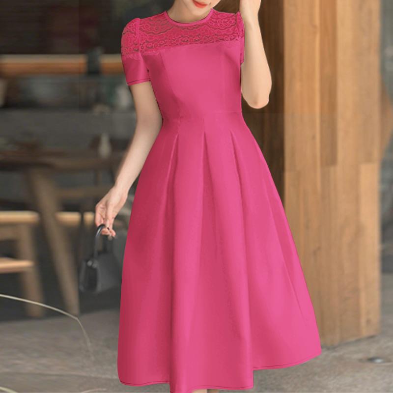 

ZANZEA Женское кружевное платье с круглым вырезом и короткими рукавами для лета XL