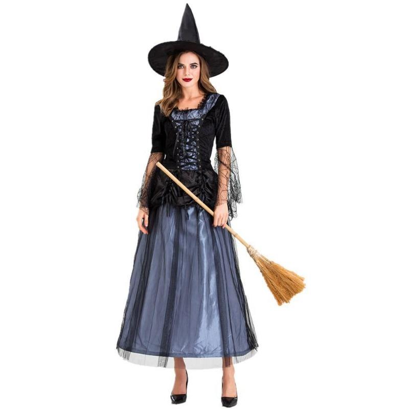Halloween Masquerade Party Party Lace Mesh Blue Black Dress Witch Costume