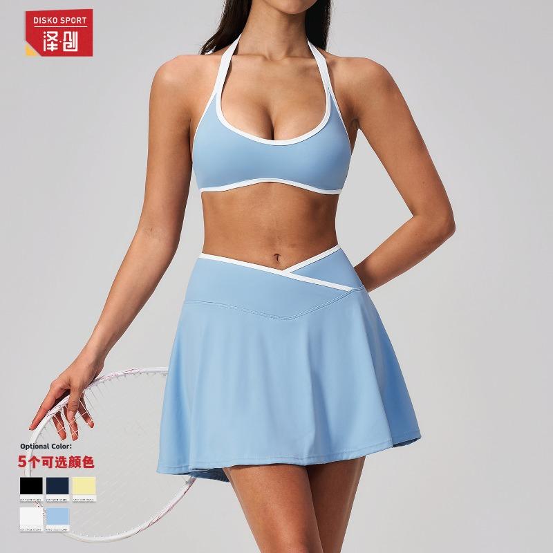 Summer New Outdoor Breathable Sports Tennis Skirt Contrasting Colors, Anti-light, High Waist Fitness A-word Yoga Suit
