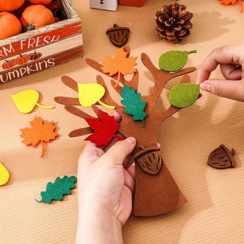 48Pcs Felt Tree Diy Craft Kit Autumn Leaf Non Woven Ornament Reusable Wall Hanging Decor For Thanksgiving Home Party