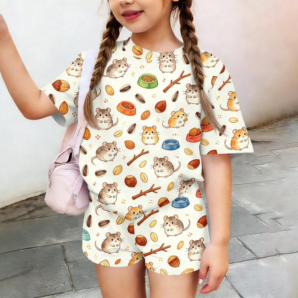 Kids Casual Short Sleeve Top and Shorts Set Animal Pattern Lightweight Summer Outfit Soft Fabric Breathable Design Comfortable Fit