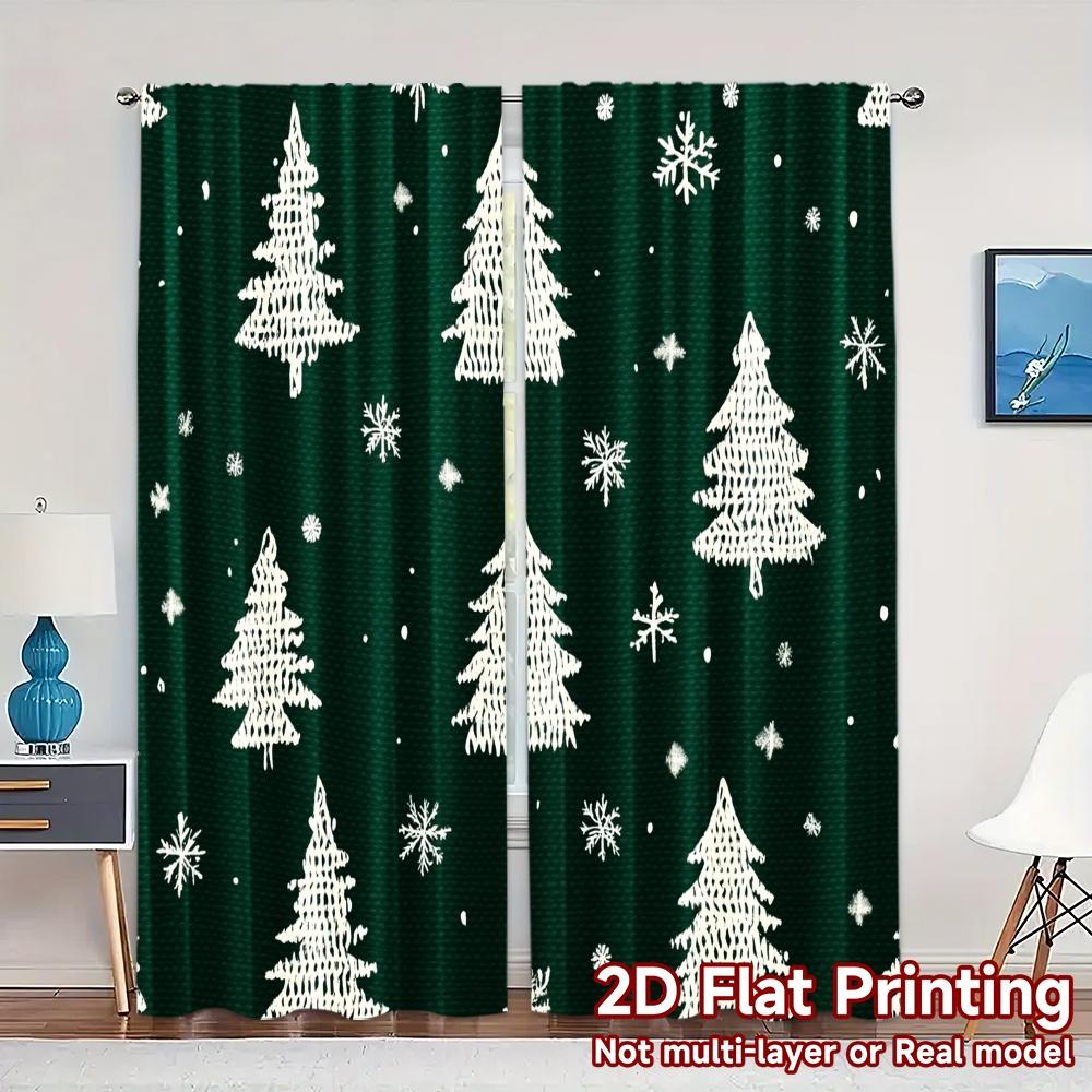 2pcs,Curtains Christmas Trees Snowflakes_b (3) Modern Print Curtains Polyester Easy Install Curtains Outdoor Decorations Ldeal