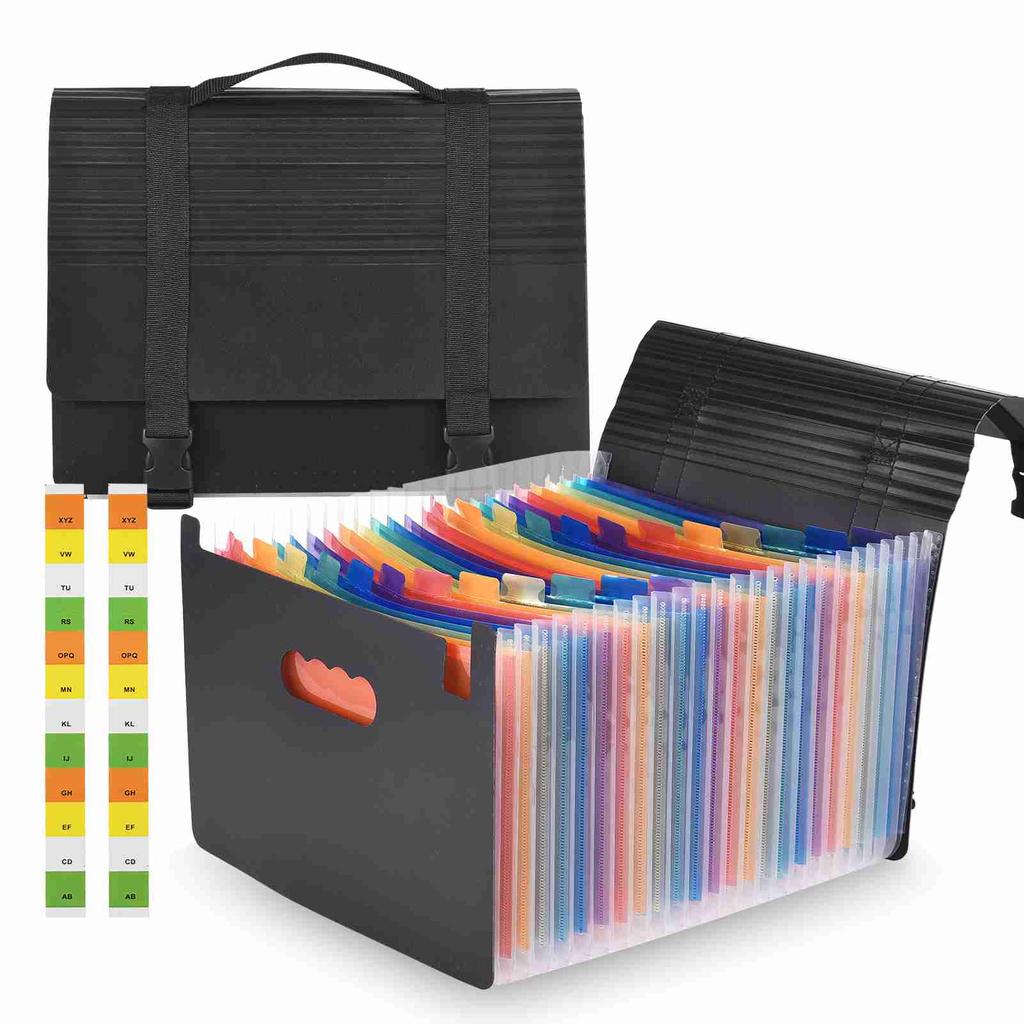 Accordian File Folder Organizer with Handle 24 Pockets Expanding File Case A4 Letter Size Document Organizer Rainbow