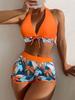 Fashion Women's High Waist Boxer  Print Solid Color Patchwork Swimsuit Bikini