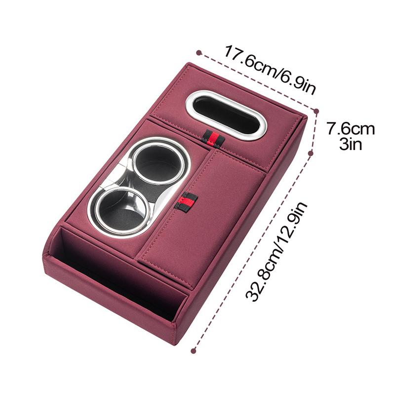 Car Armrest Cover With Cup Holder Waterproof PU Leather Storage Box Center Console Storage Organizer Armrest Box Heightening Pad